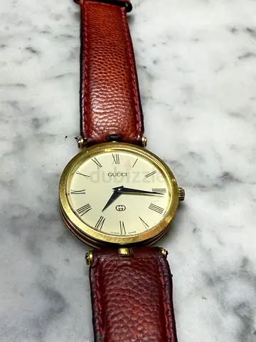 Gucci Vintage Watch - Roman Dial - Maroon GG Back - Red Green Enamel Side - Swiss Made