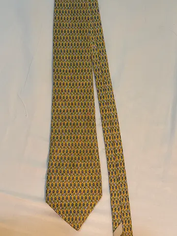 Silk patterned men's necktie - beige/gold geometric design salvatore feragama orignal