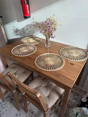 Solid Wood Dining Table with 4 Chairs - Light Pine, Compact