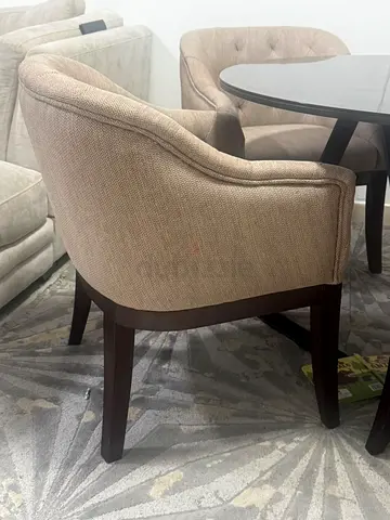 Set of 4 Beige Upholstered Accent Dining Chairs with Wooden Legs