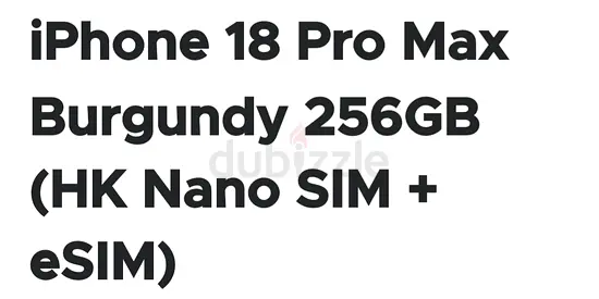 5610AED 18 PRO MAX HK 256GB BURGUNDY NON ACTIVE BOX PACKED