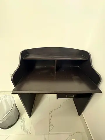 Compact dark wood study table/desk with storage shelf and drawer