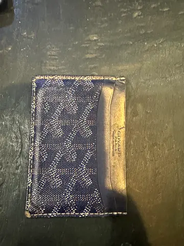 Goyard-style navy leather card holder - slim wallet