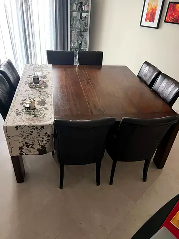 8 Seater Solid Wood Dining Table + 8 Leather armchairs: The ONE