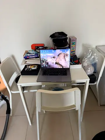 Dining set (a white table and 3 white chairs) for a small apartment.