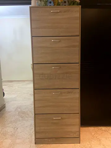 Tall 5-Door Wooden Storage Cabinet / Cupboard - Light Oak Finish