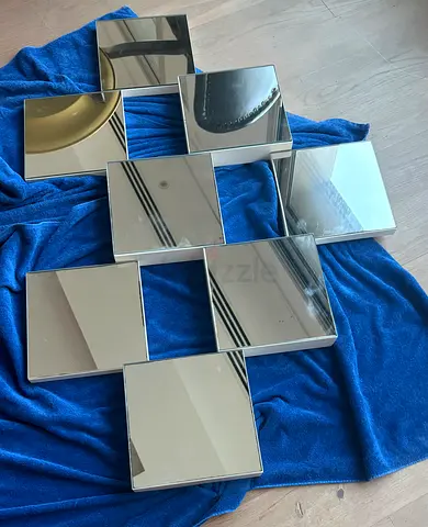 Set of 9 Decorative Square Wall Mirrors - all attached in one piece .Modern Geometric Design