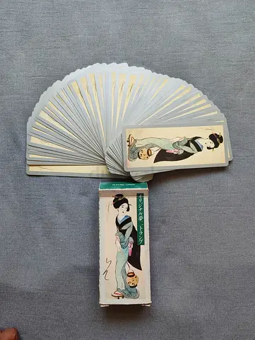 Geisha Fukumusume Long Playing Cards Showa Box Lucky Girl Rare Deck VTG Japan