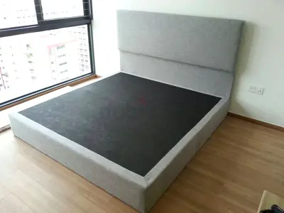 Grey Fabric Queen Bed Frame with Padded Headboard
