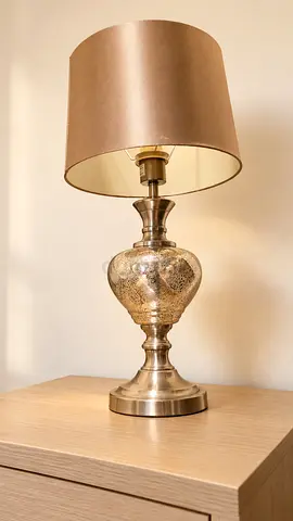 Brass Glass Table Lamp with Brown Shade - Classic Bedside Lamp