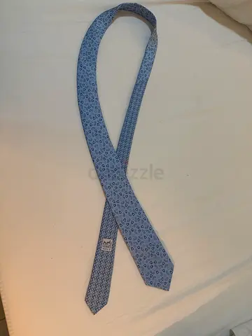 Light blue patterned men's silk tie - slim design orignal hermes