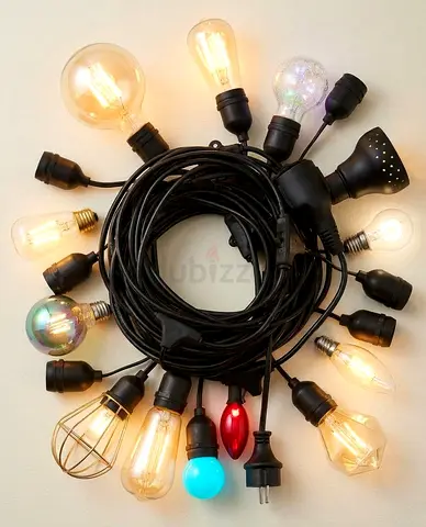Decorative multi-style string lights (indoor/outdoor) - set of bulbs with cable