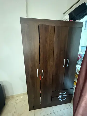 2 Wardrobe - Dark Wood 3-Door Wardrobe with Drawers & 2 door white Wardrobe - Good Condition