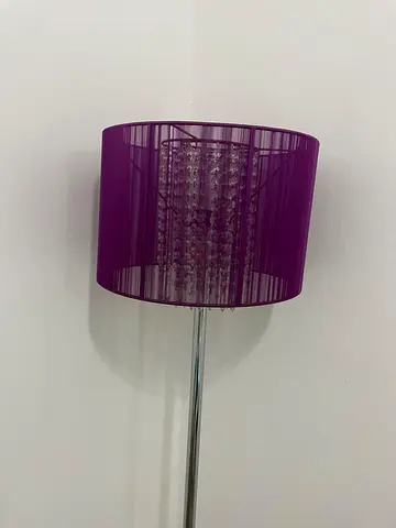 Purple floor lamp with crystal inner shade, chrome stand