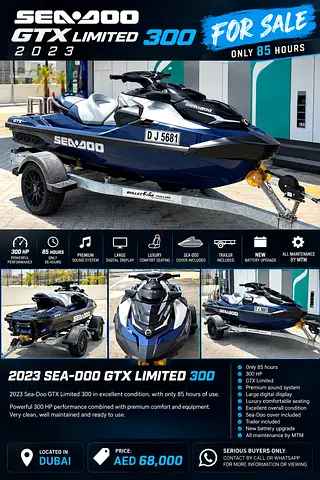 FOR SALE – 2023 SEA-DOO GTX LIMITED 300 – ONLY 85 Hours