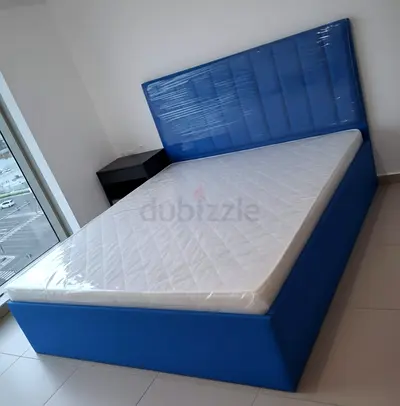 Blue upholstered Queen size 150x190cm bed with mattress medical 12cm thick- new