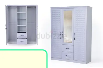 White 3-Door Wardrobe with Mirror & Drawers - Good Condition