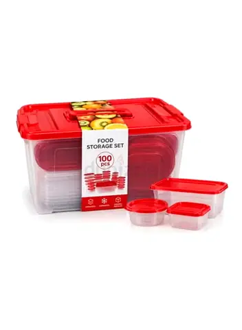100 Piece BPA Free Plastic Food Storage Container Set with Lids - Microwave, Dishwasher, FreezerSafe