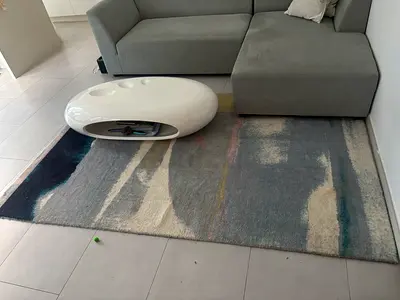 West Elm abstract rug in muted blues and greys, good condition