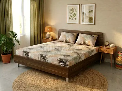 (MEGA SALE, 75% OFF FOR AED 999 ONLY) Pan Home Walnut King Size Bed with Supportive Spring Mattress