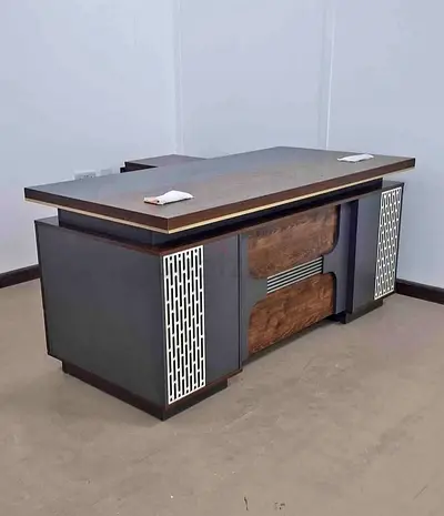 Large Executive Office Desk with Storage - Dark Wood Finish