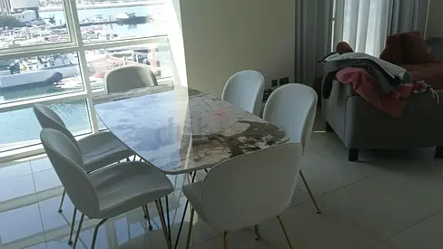 Marble-Top Dining Table with 6 White Chairs - Modern Set