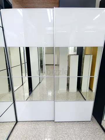 White Sliding Wardrobe Doors with Mirror Panels - Pair