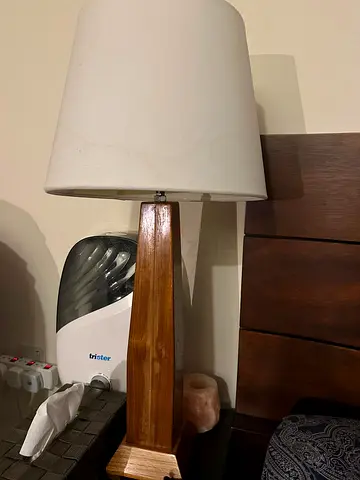 Wooden Bedside Table Lamp with White Fabric Shade