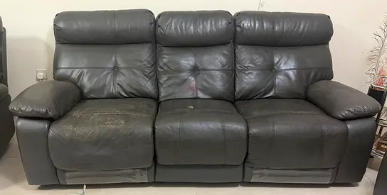 Dark Grey Leather Recliner Sofa set- 3 seater recliner + 1 seater matching swivel recliner