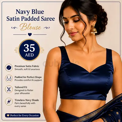 Navy Blue Satin Padded Saree Blouse