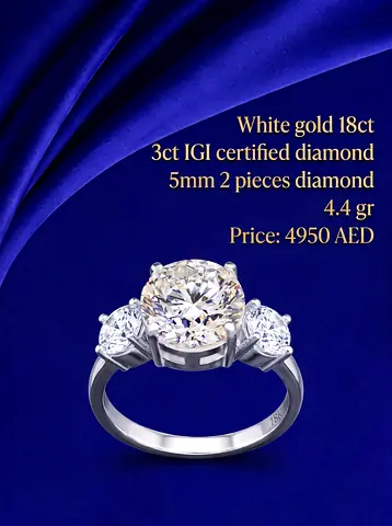 18ct White Gold Diamond Ring - 4ct IGI Certified (Size 7 ), 4.4g