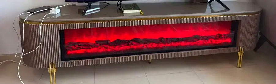 Modern TV Console with Built-in Electric Fireplace - Grey طاولة تليفزيون شاشة مضيئة وفخمة جدا