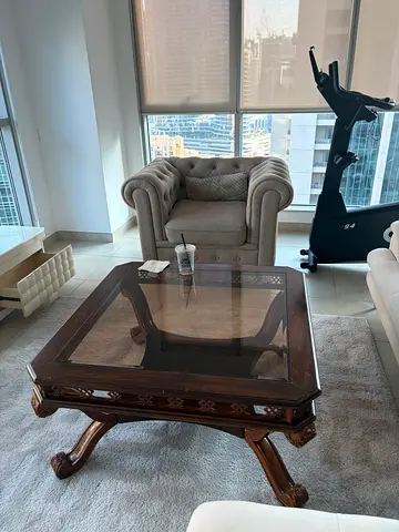 Solid Wood Carved Glass-Top Coffee Table - Antique Style