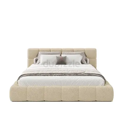 Modern upholstered king-size bed with tufted headboard (cream)
