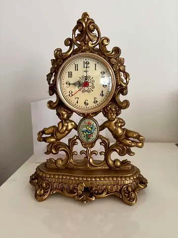 Vintage Ornate Cherub Mantel Clock - Gold Decorative Table Clock