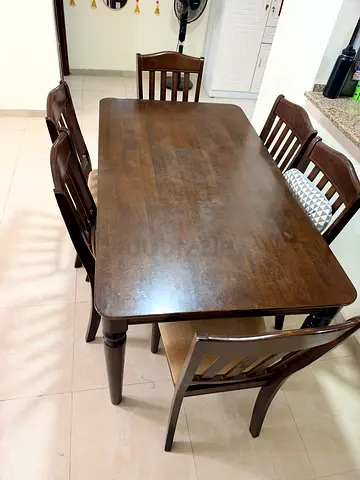 Wood 6-Seater Dining Table with Chairs - Dark Brown