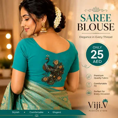 Teal Embroidered Saree Blouse - Comfortable Fit