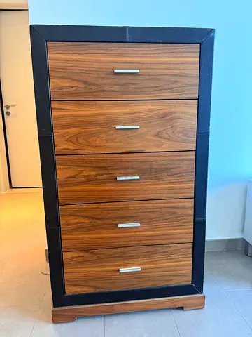 Tall Wooden Chest of Drawers with Dark Frame - 5 Drawers