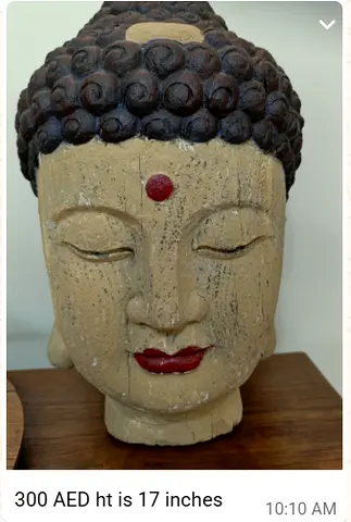Large Wooden Buddha Head Sculpture - 17 inches