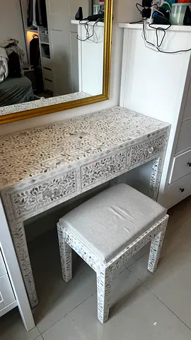 Beautiful Mother of Pearl Inlay Dressing Table / Vanity with Matching Stool