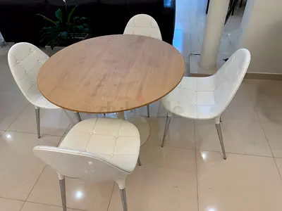 x4 pcs set CASSINA Caprice dining Chairs white cowhide leather with round table Italian luxury