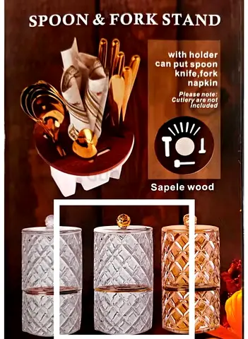 High Quality Glass Utensils Holder with Lid, Diamond Cut Design