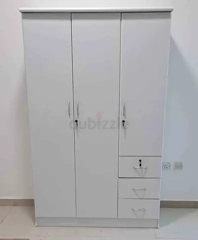 White 3-Door Wardrobe with 3 Drawers - Good Condition
