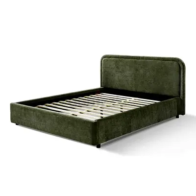 Green Upholstered Queen Bed Frame with Headboard