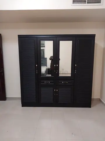 Large Black Wooden Wardrobe with Mirror - Good quality