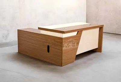 Modern L-shaped Executive Office Desk with Storage - Wooden Finish