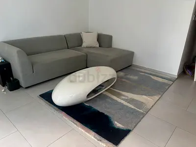 West Elm abstract rug in muted blues and greys, good condition