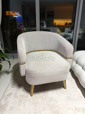 Cream boucle accent armchair with gold metal legs
