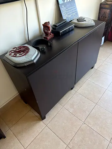 Dark Wood Low Storage Cabinet / TV Stand - Good Condition