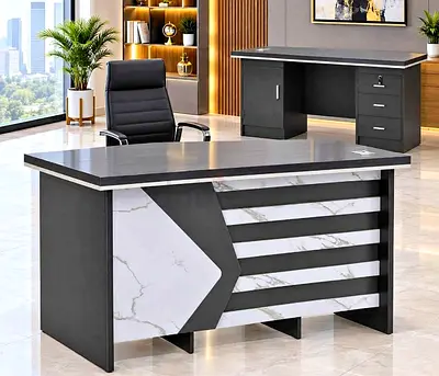 Modern Executive Office Desk with Marble Finish - Large Workstation
